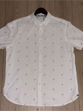 Denim & flower Ricky Singh Mens Large White Flamingos Button Up slim fit shirt